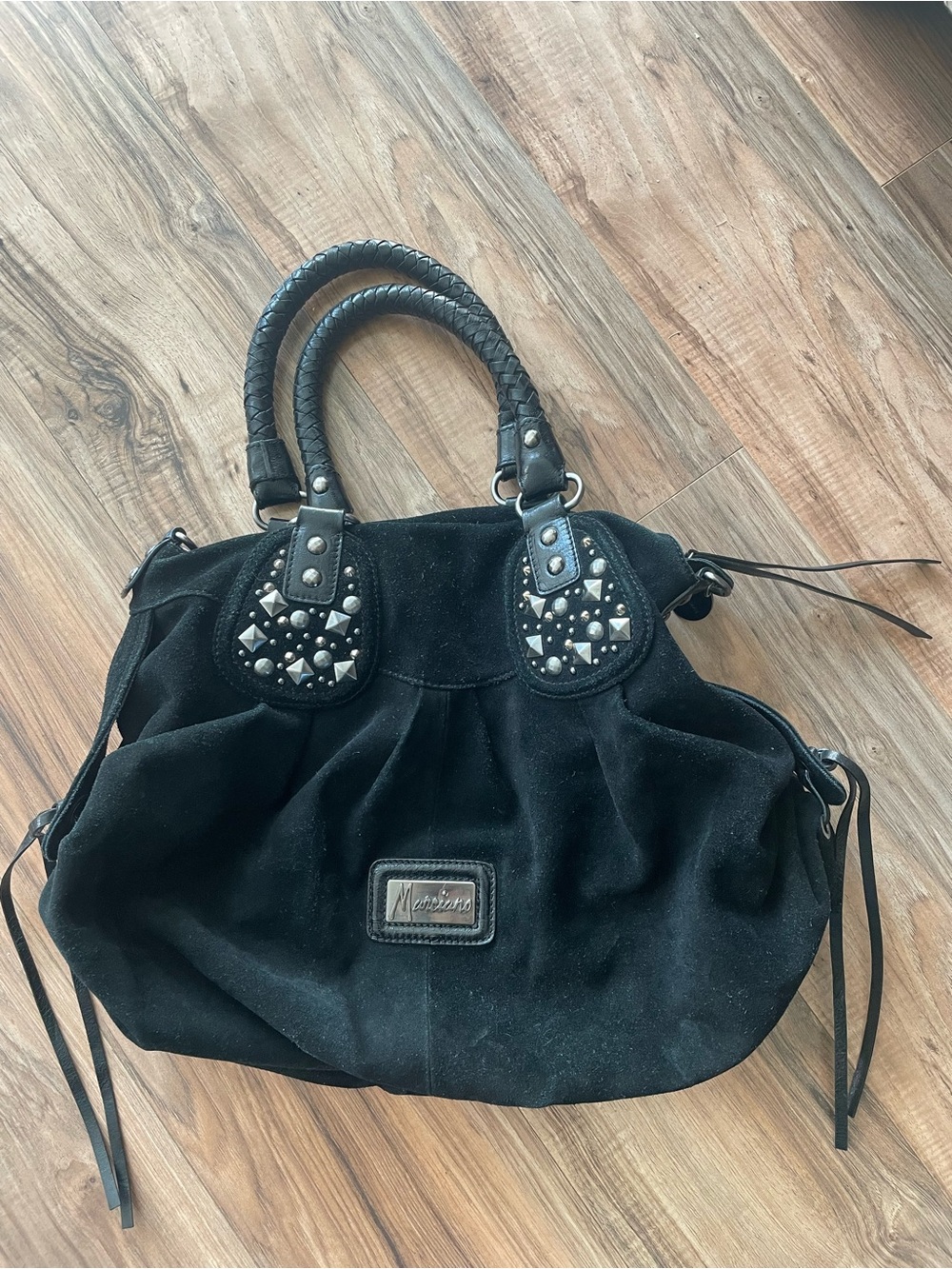 Marciano Black Studded Satchel Handbag